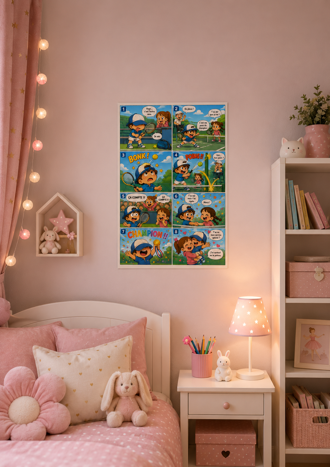 Poster BD 8 cases affiché dans une chambre d'enfant